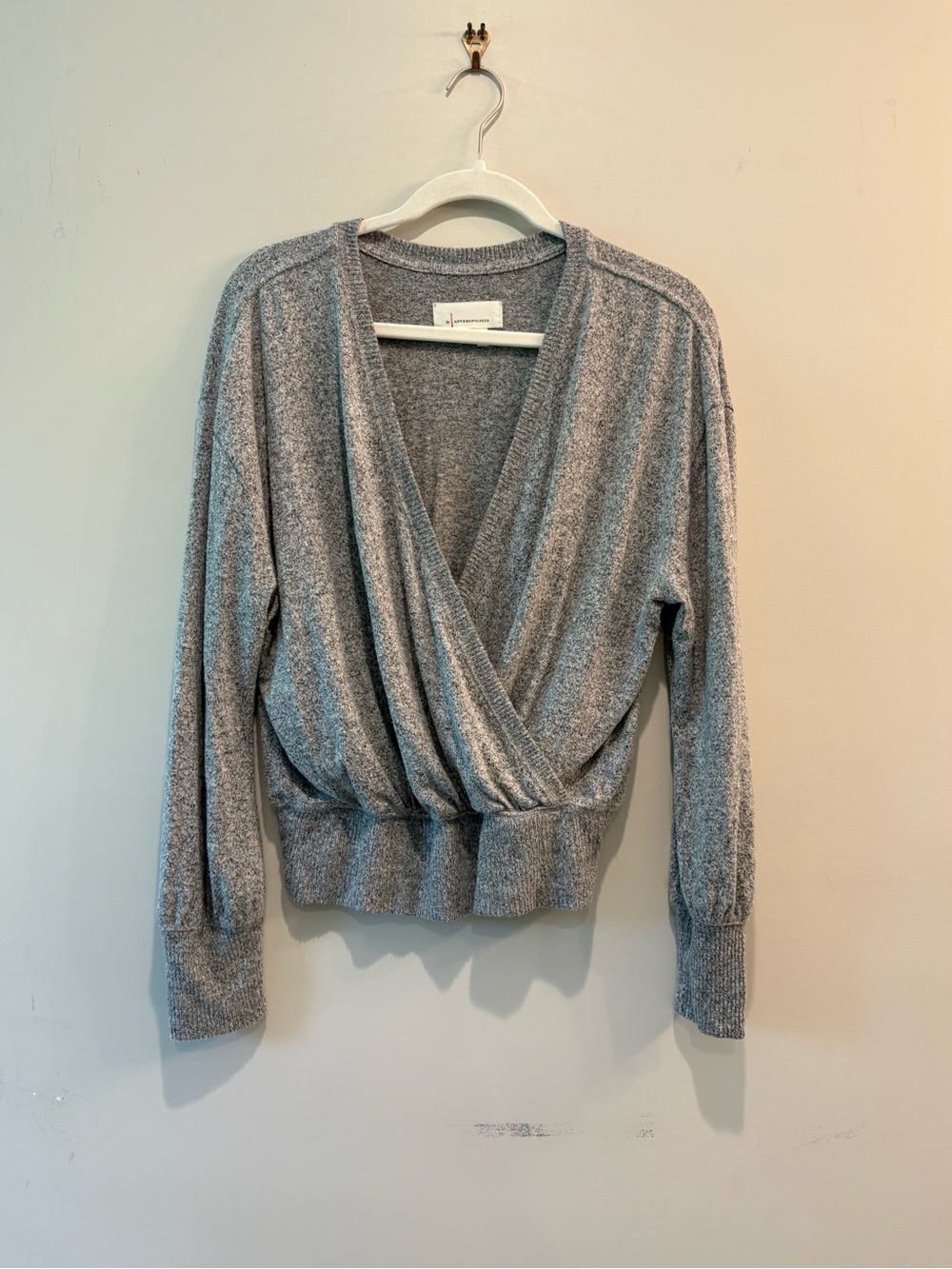 Anthropologie Gray Wrap Front Knit Sweater